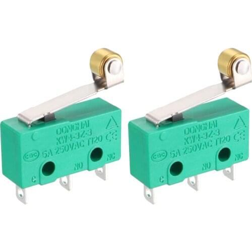 Uxcell 2PCS KW4-3Z-3 Micro Limit Switch SPDT NO NC 3 Terminals Momentary Hinge Roller Lever Green