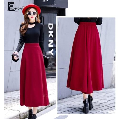 A Line Skirts Women Fashion Autumn Winter All-Match Design Lady Elegant Style Black Green Wine Red Elastic High Waist Skirt 8030