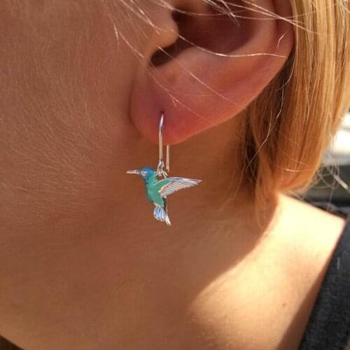 2021 Flying Violet Hummingbird Bird Earrings Eardrops Big Long Dangle Drop Fashion Animal Jewelry For Women Girls Kid Gifts