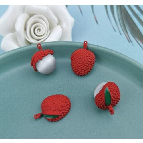 10pcs/Lot New Arrival Fruit Lychee Shape Charms Painted Alloy Earrings Bracelet Necklace Jewelry Pendant DIY Accessories