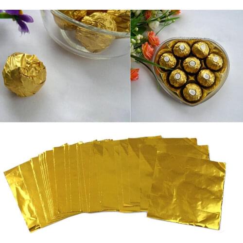 100pcs 8*8cm Gold Aluminium Foil Candy Chocolate Cookie Wrapping Tin Paper Party DIY Metal Embossing Gift Packaging Craft Paper