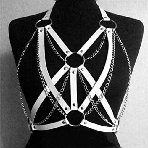 100% Handmade Women Star Pentagram Chain Metal Leather Women Harness Fetish Punk Gothic Link Leather Waist Belt Suspender Straps
