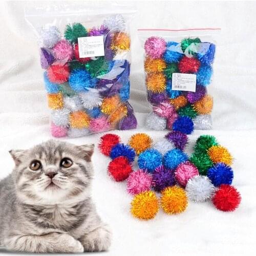 20Pcs/50Pcs Cat Interactive Toy Color Glitter Ball Cat Self-Hey Relief Interactive Plush Ball Toy Bag