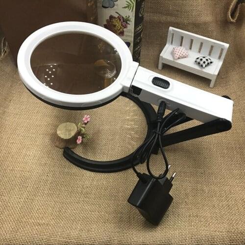 2X 5X Desktop 120mm Big Lens LED Illuminated Handheld Magnifier Table Magnifying Glass for Mobile Phone Circuit Board Repair