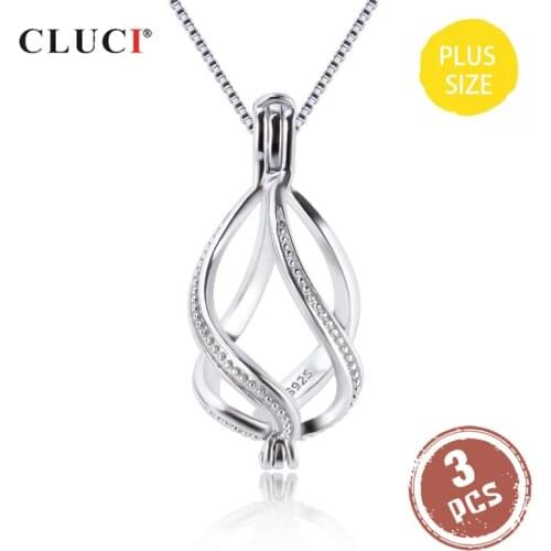 CLUCI 3pcs 925 Sterling Silver Pendant Twisted Charms Pendant for Women Jewelry Silver 925 Locket for 10-14mm Pearl SC368SB