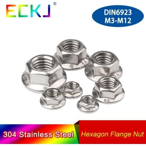 304 Stainless Steel Hexagon Flange Nut DIN6923 M3 M4 M5 M6 M8 M10 M12