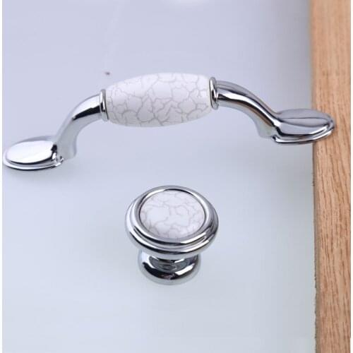 76mm modern simple fashion crack ceramic kitchen cabinet cupboard door handles silver chrome drawer tv cabinet knobs pulls