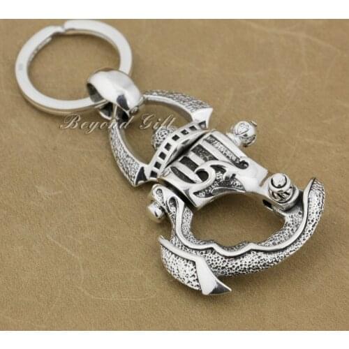 925 Sterling Silver Huge Heavy Armor Helmet Mens Boys Biker Rock Punk Keychain Belt Clip 8J018