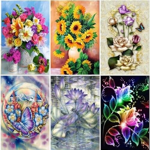 Flower Pattern 5D Diamond Painting Full Round Drill Home Wall Decor Painting Embroidery Mosaic Cross Stitch