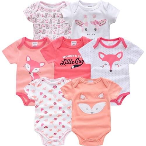 Honeyzone Summer Spring Body Baby Girl Bodysuit 100%Cotton Short Sleeve New born Baby Girl Clothes 7pcs/set body bebe Jumpsuits