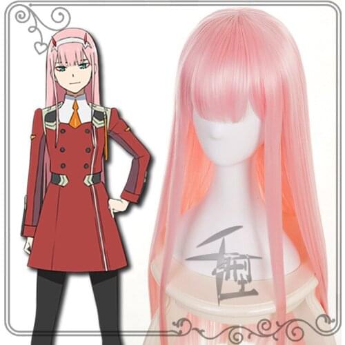 DARLING In The FRANXX 02 Zero Two Long Straight Pink Synthetic Hair Halloween Party + Free Wig Cap Cosplay Accessories Horns