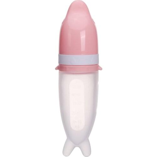 Baby Soft Silicone Feeder with Spoon Infant Squeezing Feeding Bottle Fruit Vegetable Food Supplement Tableware 50ml