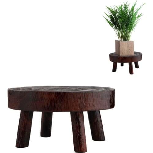 Retro Wood Grain Garden Plant Pot Riser Flower Display Stands Flower Pot Rack Bonsai Display Shelf Office Bathroom Indoor
