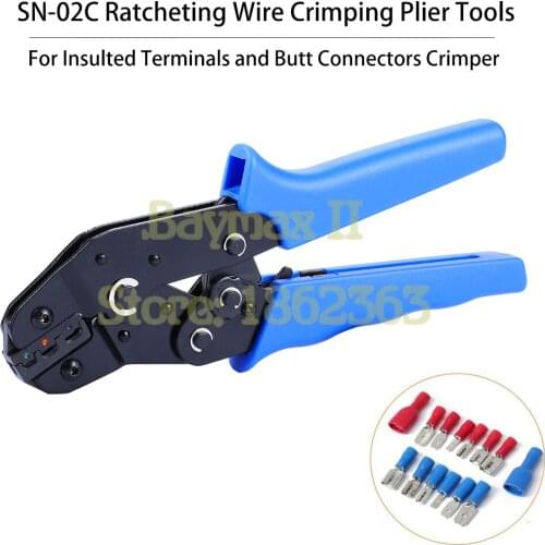 SN-02C Ratcheting Wire Crimping Plier Tools for 0.25-2.5mm2(24-14) Insulted Terminals and Butt Connectors Crimper