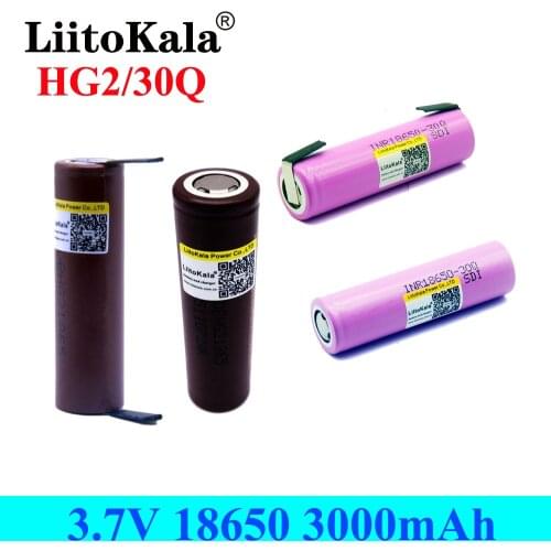 Hot LiitoKala HG2 30Q 18650 3000mah 3.7V High discharge 18650 Battery 30A Rechargeable High Drain Battery or Box Mod flashlight