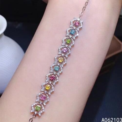 KJJEAXCMY fine jewelry 925 sterling silver inlaid natural tourmaline new Women exquisite elegant Gem hand bracelet support check