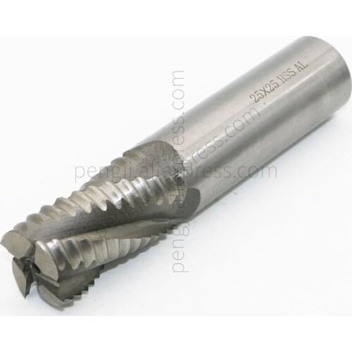 63/64" HSS End Mill Router Bit Roughing Chipbreaker Tool, 25mm Cutting dia 25mm Shank dia Straight Shank End Mill Bit, 4 Flute