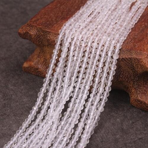 2mm 3mm Natural White Quartz Crystal Round Facet Fine Gemstone Loose Beads Accessories for Necklace Bracelet DIY Jewelry Making