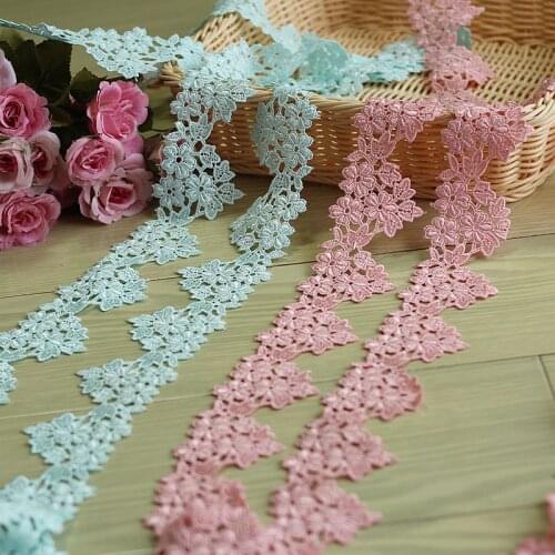 5.5cm wide-5yards/lot Craft blue Pink Water soluble Embroidered Lace Trim Venise Lace Trim Lace Ribbon Lovely