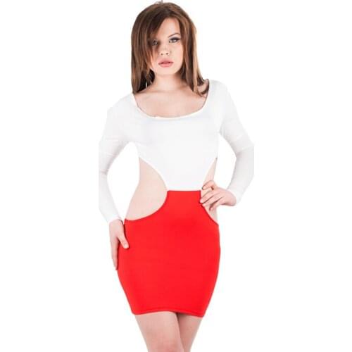 Fashion Women White And Red Mini Dresses Casual Long Sleeve Backless Wrapped Prom Dress