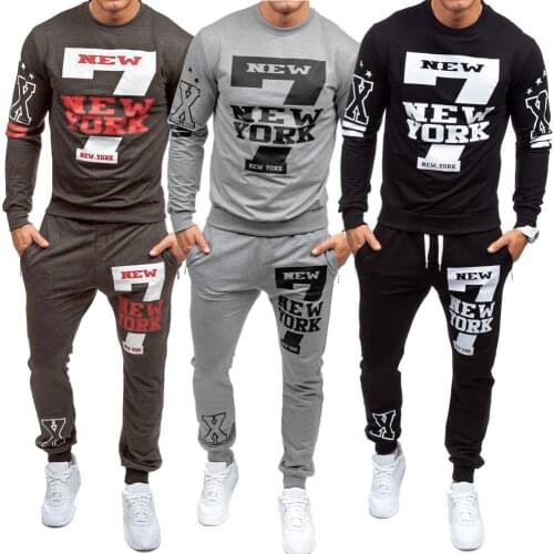 NEW YORK Mens Autumn Winter Printed Sweatshirt Top Pants Sets Sports Suit Tracksuit pantalon chandal hombre outdoor fashion F4