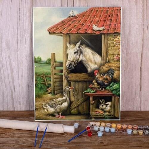 Two Horse Animal Coloring By Numbers Painting Package Acrylic Paints 50*70 Boards By Numbers Decorative Handicraft
