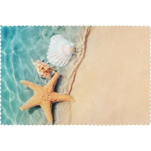 Set of 6 Starfish And Seashell On The Summer Beach Placemats for Dining Table Place Mat in Kitchen Accessories Cup Wine Mat