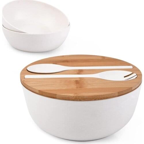 Salad Bowl with Lid Set,Bamboo Fiber Salad Serving Bowl with Lid Spoon and Fork,Salad Mixing Bowl for Pasta and Fruits