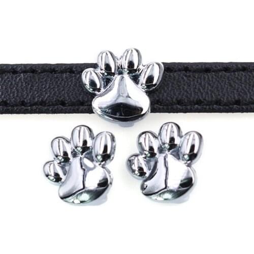 Wholesale (50,100)pcs/lot 8mm chrome paw print slide charm fit for 8mm bracelet / wristband pet collars