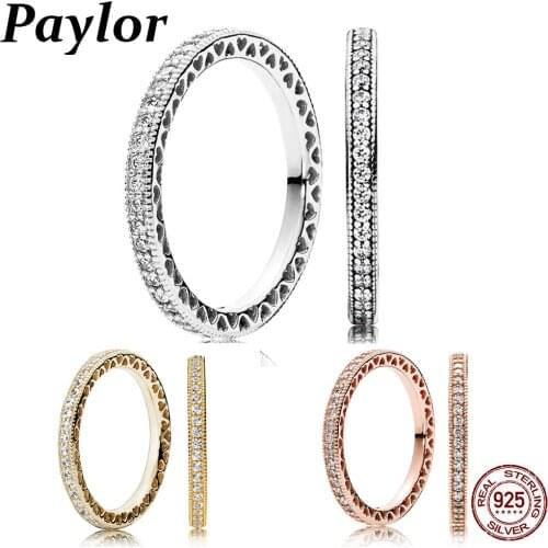 Paylor 2021 Authentic 925 Sterling Silver Love Hearts Ring Clear CZ Zirconia Stackable Vintage Luxury For Women Engagement Gift