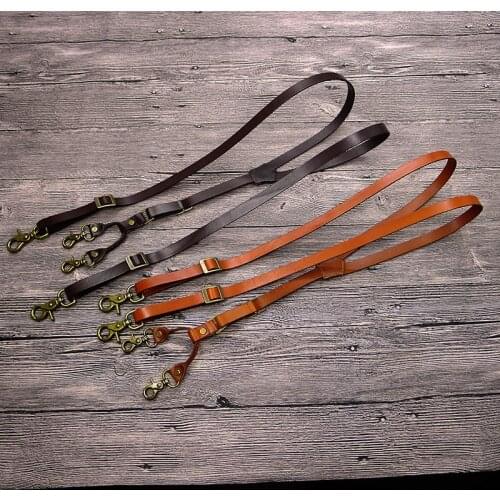 British Style Hook mens Suspenders Vintage Adjustable Unisex Genuine Leather Suspender Bronze Shoulder Strap pant suspenders men