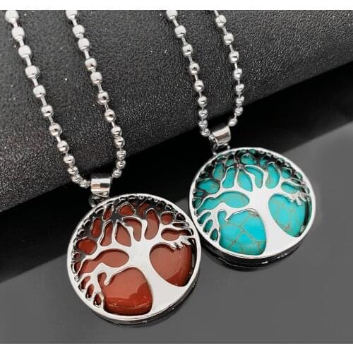 Life Tree Natural Stone Pendant Amethyst Opal Agate Zinc Alloy Fashion Jewelry Necklace Pendants