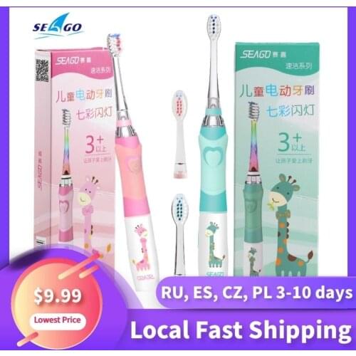 Seago Children Electric Toothbrush Sonic Vibration LED Light 3 Replaceable Brush Heads Soft Bristle Electric Toothbrush 4 Mode