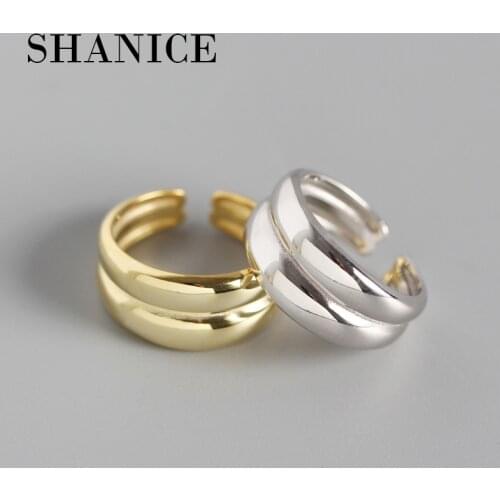 SHANICE 925 Sterling Silver Opening Ring Minimalist INS Geometric Double Layer Simple Round Fashion Silver Jewelry Bijoux Femme