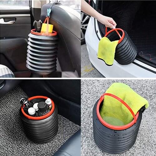 4L Car Folding Trash Collapsible Water Fishing Bucket Outdoor Camping Garbage Bucket Storage Box Container with Towel and Hooks