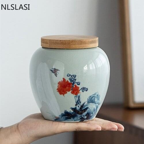 Traditional Ice Crack Ceramics Tea Caddy Oolong Tieguanyin Sealed Containers Travel Tea Canister Kitchen Coffee Storage Tank