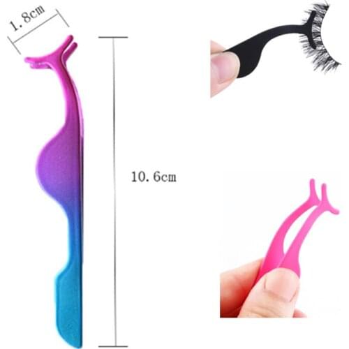 THINKSHOW Stainless Steel False Eyelash Tweezers Fake Eyelash Colorful Tweezers Applicator Clip Clamp Eyes Beauty Makeup Tools