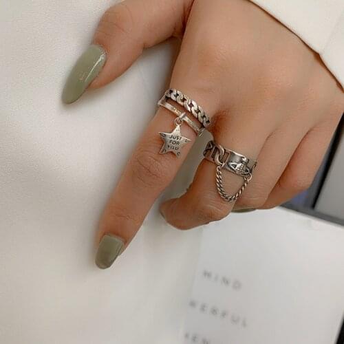 VENTFILLE 925 Sterling Silver Finger Rings for Women New Fashion Hip Hop Vintage Accessories Couples Star Tassel Party Jewelry