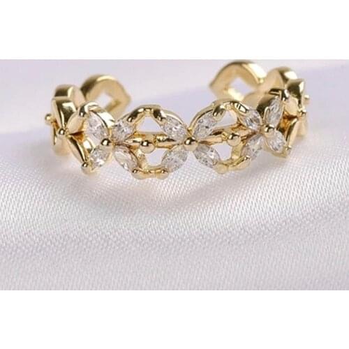 Trendy European and American Style Hollow Gold Color Zirconia White Crystal Stripe Female Ring For Women Party Jewelry