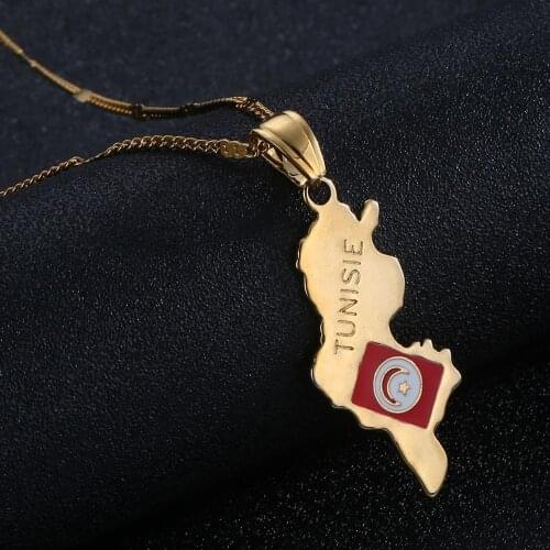 Gold Color Tunisie Map Pendant NecklaceTrendy Tunisia Women Charm Jewelry