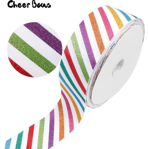 1Yard Grosgrain Ribbon Glitter Stripe Printed Ribbon 75MM DIY Hair Accessories Gift Wrapping Decor Handmade Crafts Materials