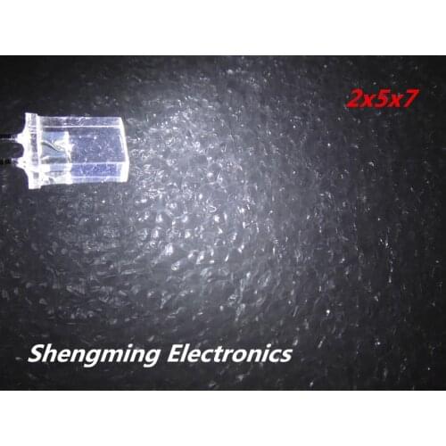 100PCS 2x5x7 White Color Led 3.0~3.4V 120deg 2*5*7 MM water clear