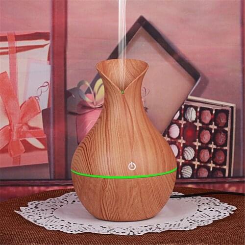130ml Ultrasound Aroma Diffuser Mini Mute USB Air Humidifier Creative Vase Wood Household Humidifier Bedroom Essential Oil