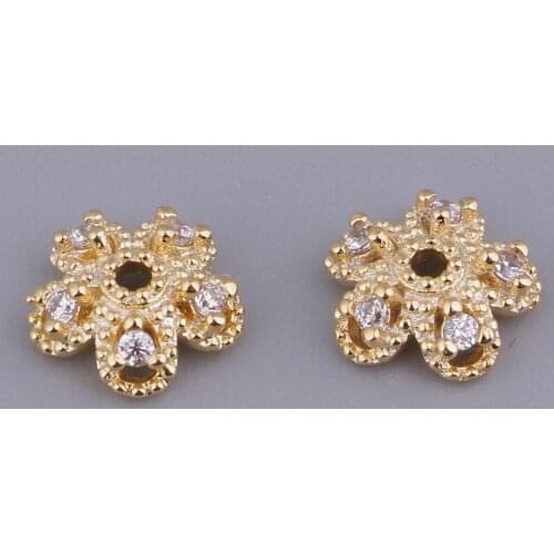 2pcs Rhinestone Floral Jewelry Making Charms Beads Caps Spacer Beading Craft