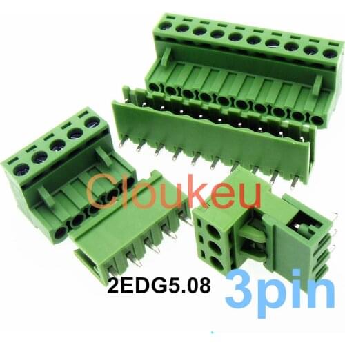 2EDG-5.08 3Pin Straight/Bend Plug Socket Connecting terminal Green Connector 5.08mm 2EDGK/V/R/C 3p