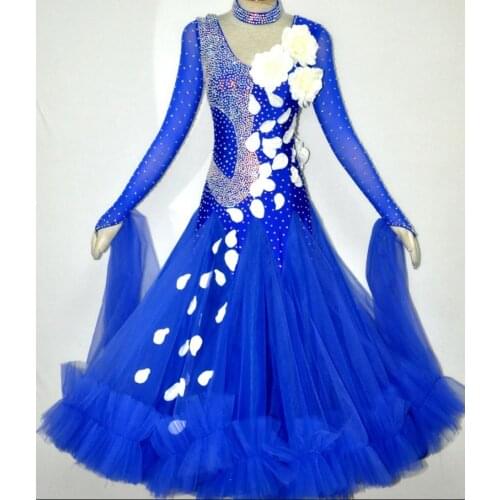 Ballroom Dance Dress For Women High Quality Competition Dresses Modern Waltz Tango Standard Ballroom Costume blue MD126