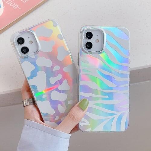 Glitter Laser Zebra Leopard Print Phone Case for iPhone 11 12 Pro Max XS Max X XR 7 8 Plus Cartoon Animal Clear Soft Tpu Cover