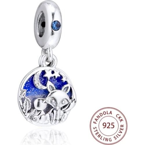 Original 925 Sterling Silver Fox & Rabbit Hanging Charms Beads for Jewelry Making Fits Europe Bracelet Argent Charm bijoux femme