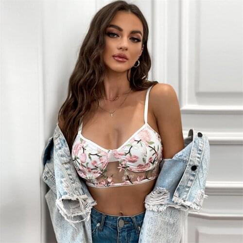 Floral Embroidery Bra Sexy Lace Bralette Lingerie Womens Bra Bustier Corset Top Transparent Push up Bra Women Brassiere LNE456