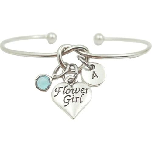 Flower Girl Creative Initial Letter Monogram Birthstone Adjustable Bracelet Fashion Jewelry Women Gift Pendant